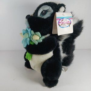 Vintage Flower Floppy Skunk Disney Plush Stuffed Toy Flowers Black White w/Tag